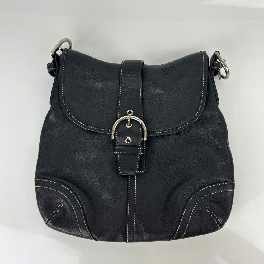 Coach Vintage Soho Shoulder Crossbody Bag Black Leather Buckle Flap A04S-9480